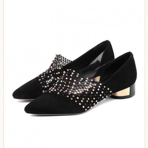 Ladies Sexy Hollow Rhinestone Sandals Dress Shoes-Black