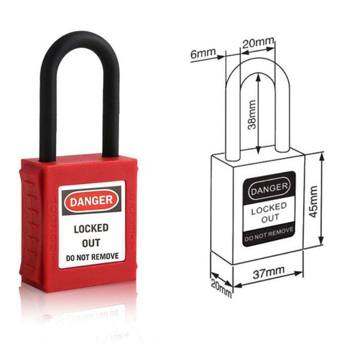 Nylon H:38mm Shackle Safety Lockout Padlock Keyed Alike,6-pin Yellow