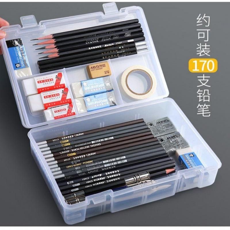 Art Toolbox Sketch Pencil Case Special Pencil Storage Large Capacity Charcoal Pencil Double-Layer Box Plastic Portable