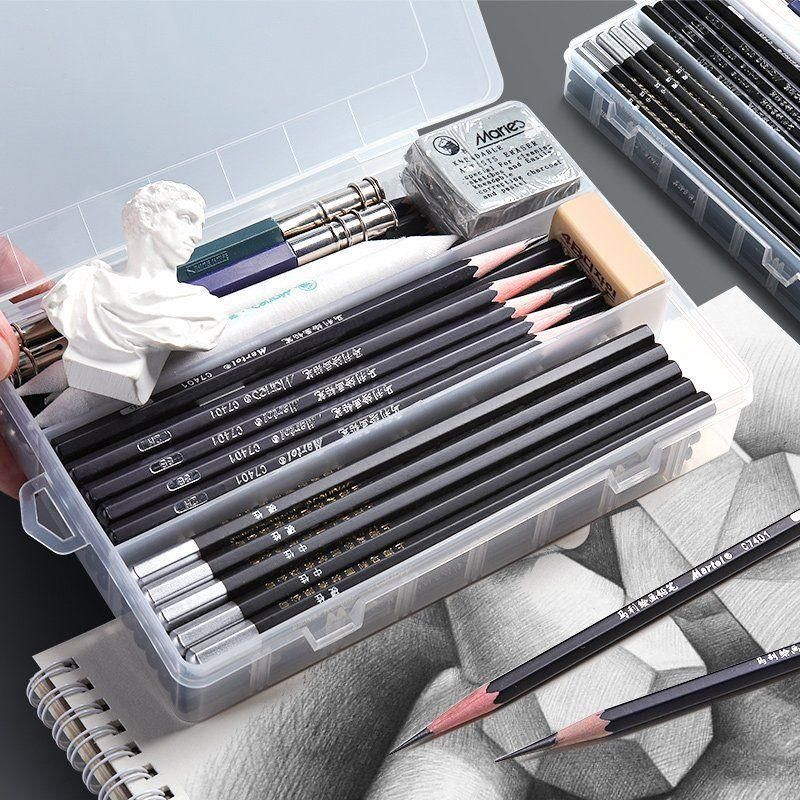 Art Toolbox Sketch Pencil Case Special Pencil Storage Large Capacity Charcoal Pencil Double-Layer Box Plastic Portable