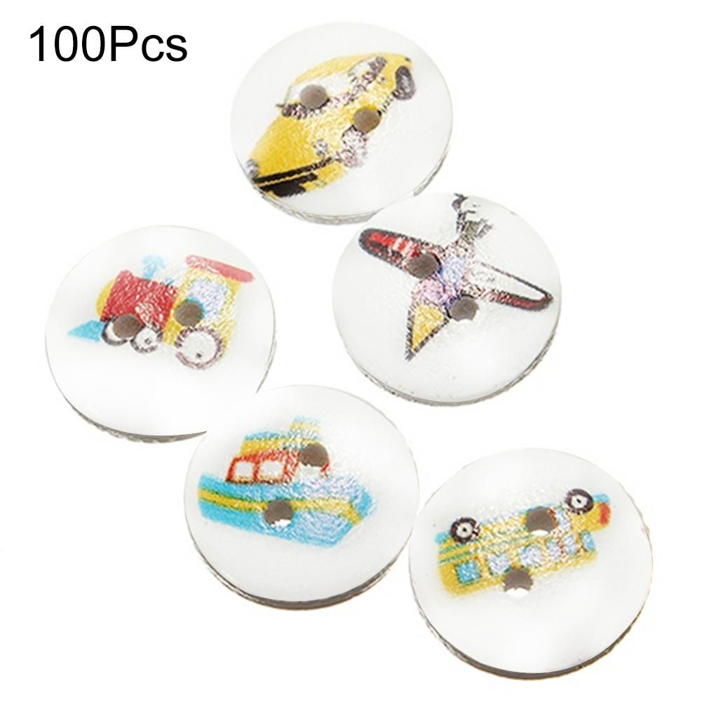 100 Pcs Wooden Cartoon Pattern Buttons Sewing Scrapbooking Craft DIY Button