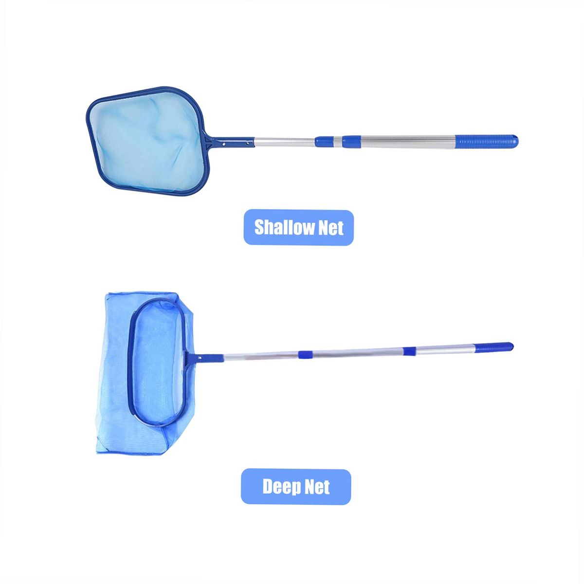 Pool Skimmer Net with Telescopic Pole Removal Leaf Rake Swimming Pool Ponds Fast Cleaning Tool with Heavy-Duty Aluminium Frames Deep Mesh Nets