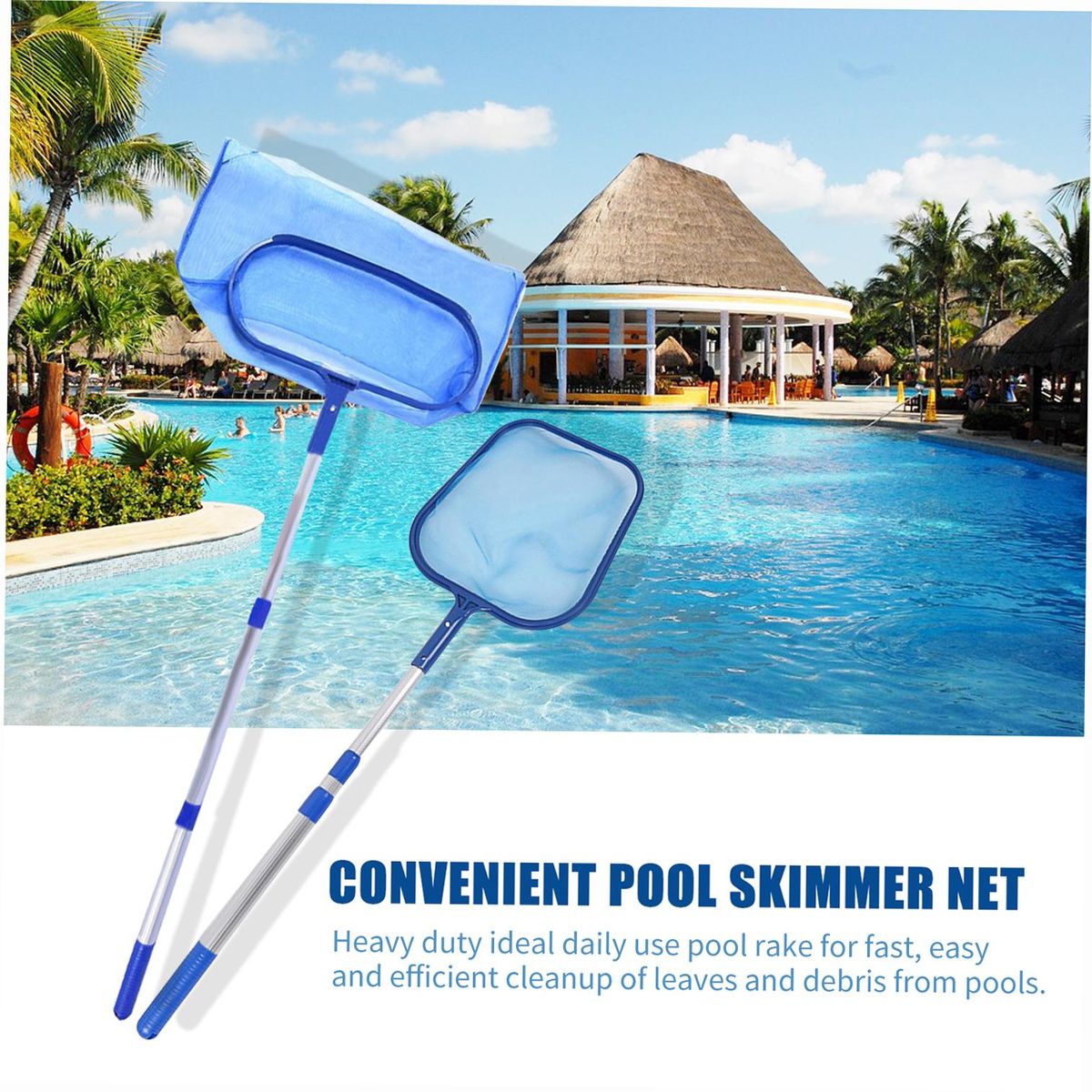 Pool Skimmer Net with Telescopic Pole Removal Leaf Rake Swimming Pool Ponds Fast Cleaning Tool with Heavy-Duty Aluminium Frames Deep Mesh Nets