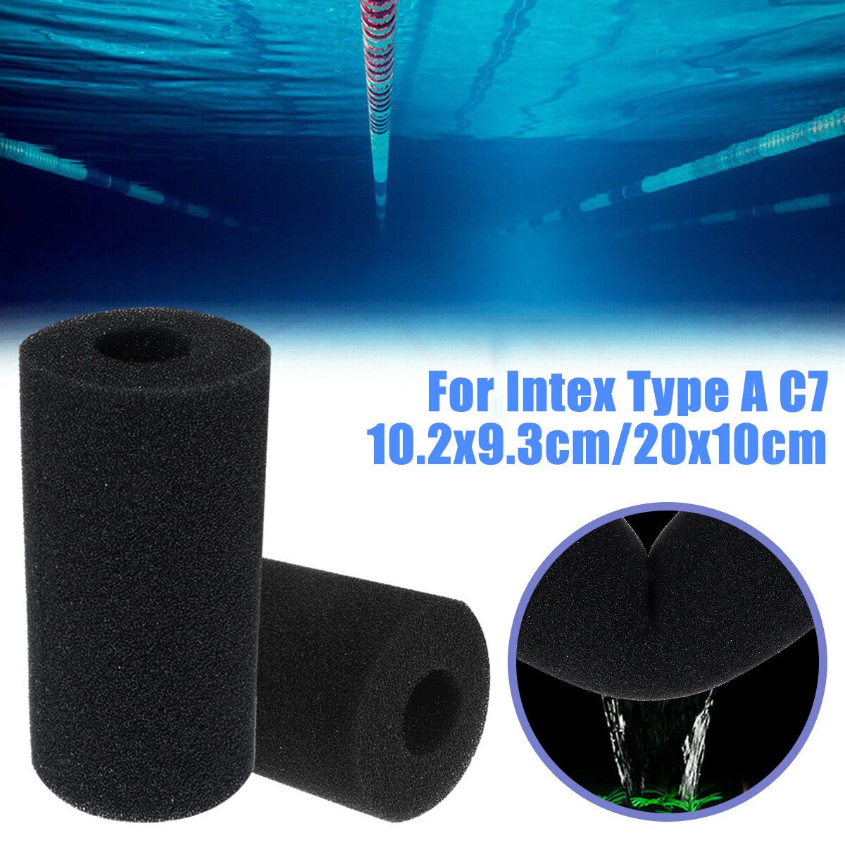10.2x9.3cm(4.02x3.66in)/20x10cm(7.87x3.94in) Reusable&Washable Swimming-Pool Filter Foam Sponge Cartridge For Intex Type A C7 10.2x9.3x3cm