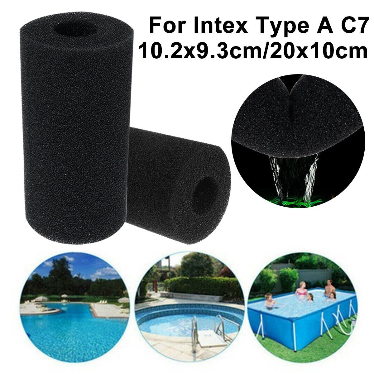10.2x9.3cm(4.02x3.66in)/20x10cm(7.87x3.94in) Reusable&Washable Swimming-Pool Filter Foam Sponge Cartridge For Intex Type A C7 10.2x9.3x3cm