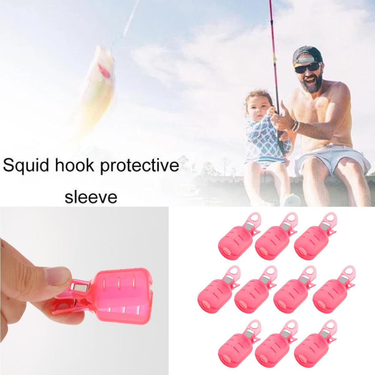 10Pcs Squid Jig Protector PVC Hook Cover Clip   Red L