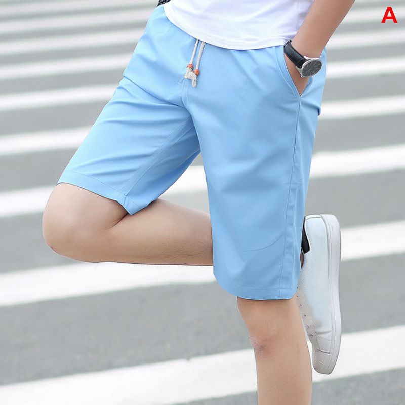 Newly Men Shorts Solid Color Breathable Slim Fit Middle Waist Half Pants For Summer