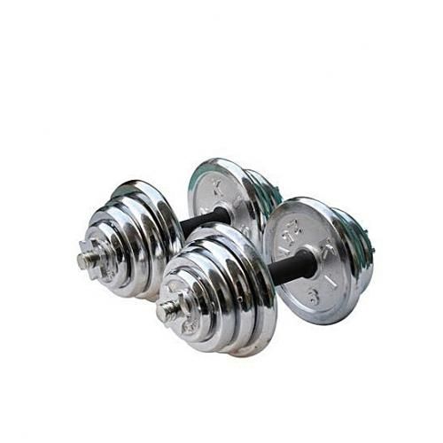 30kg Chromed Black Dumbell Set-15kg Each With Bar