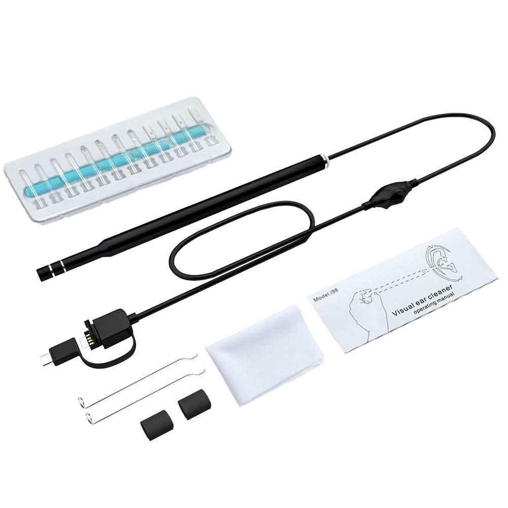 3-in-1 USB Ear Cleaning Earpick Endoscope LED Light Multifunctional Borescope Inspection Camera 0.3MP Visual Ear Spoon Health Care Cleaning Tool Earwax Clear Remover Tools Ear Cleaner for OTG Android Micro USB PC