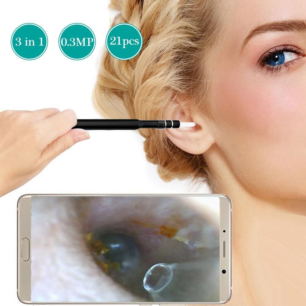 3-in-1 USB Ear Cleaning Earpick Endoscope LED Light Multifunctional Borescope Inspection Camera 0.3MP Visual Ear Spoon Health Care Cleaning Tool Earwax Clear Remover Tools Ear Cleaner for OTG Android Micro USB PC
