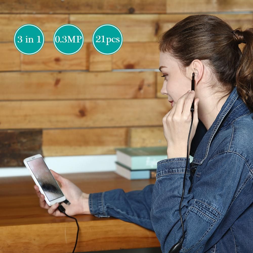 3-in-1 USB Ear Cleaning Earpick Endoscope LED Light Multifunctional Borescope Inspection Camera 0.3MP Visual Ear Spoon Health Care Cleaning Tool Earwax Clear Remover Tools Ear Cleaner for OTG Android Micro USB PC