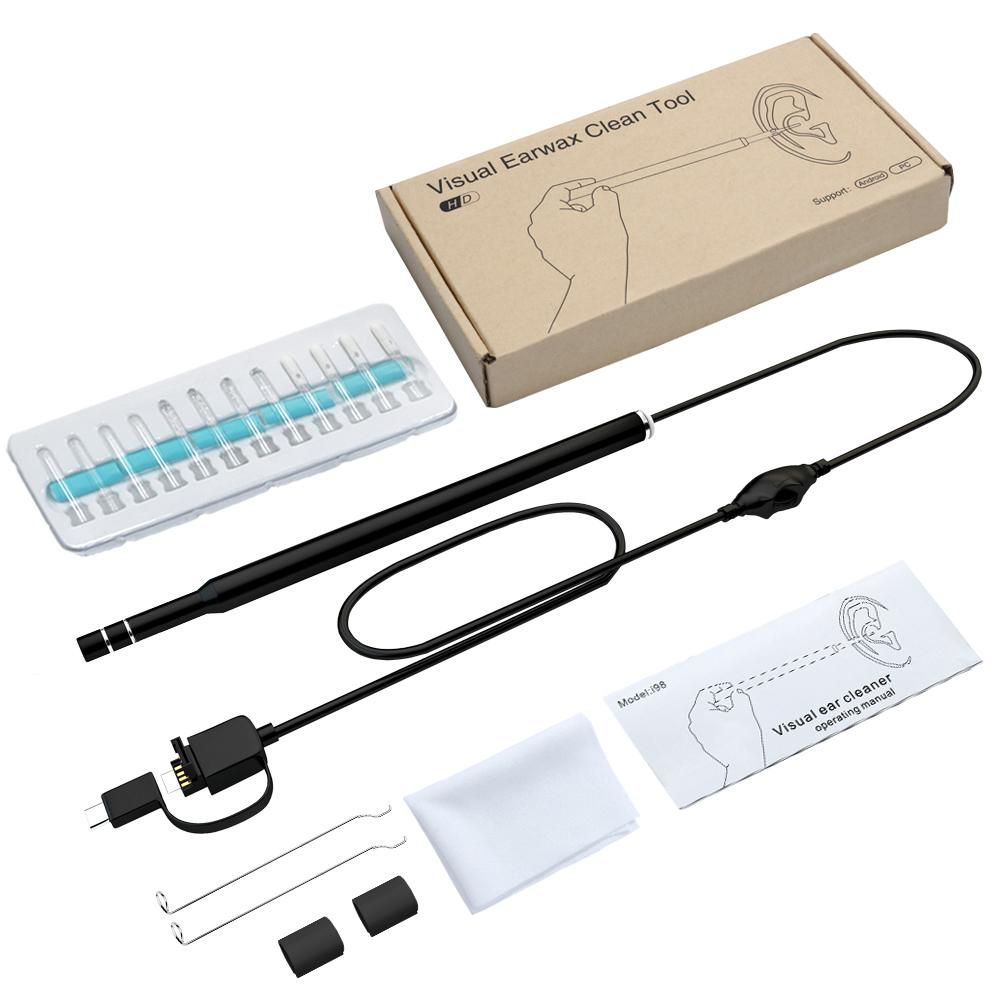3-in-1 USB Ear Cleaning Earpick Endoscope LED Light Multifunctional Borescope Inspection Camera 0.3MP Visual Ear Spoon Health Care Cleaning Tool Earwax Clear Remover Tools Ear Cleaner for OTG Android Micro USB PC