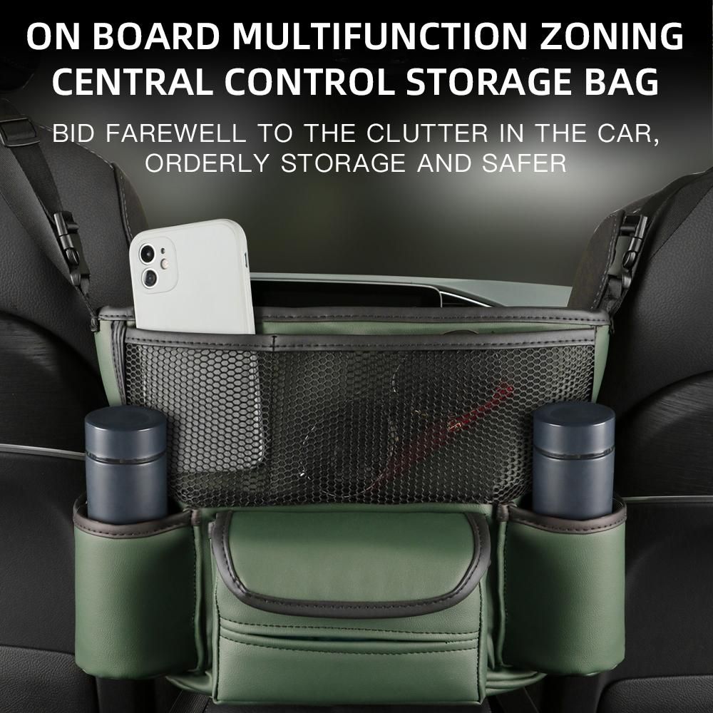 Car Storage Bag Center Console Storage Organizer Front Seat Leather Barrier Handbag Holder Large Capacity