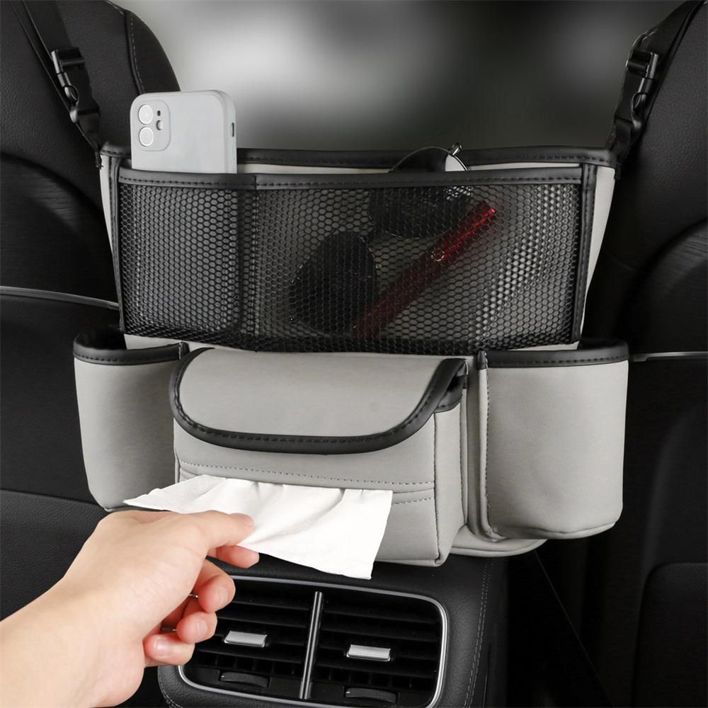 Car Storage Bag Center Console Storage Organizer Front Seat Leather Barrier Handbag Holder Large Capacity
