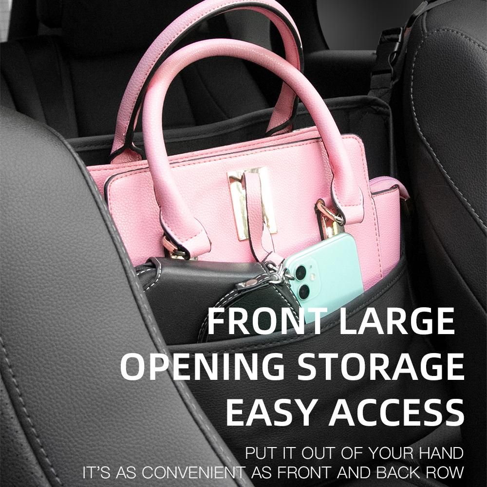 Car Storage Bag Center Console Storage Organizer Front Seat Leather Barrier Handbag Holder Large Capacity