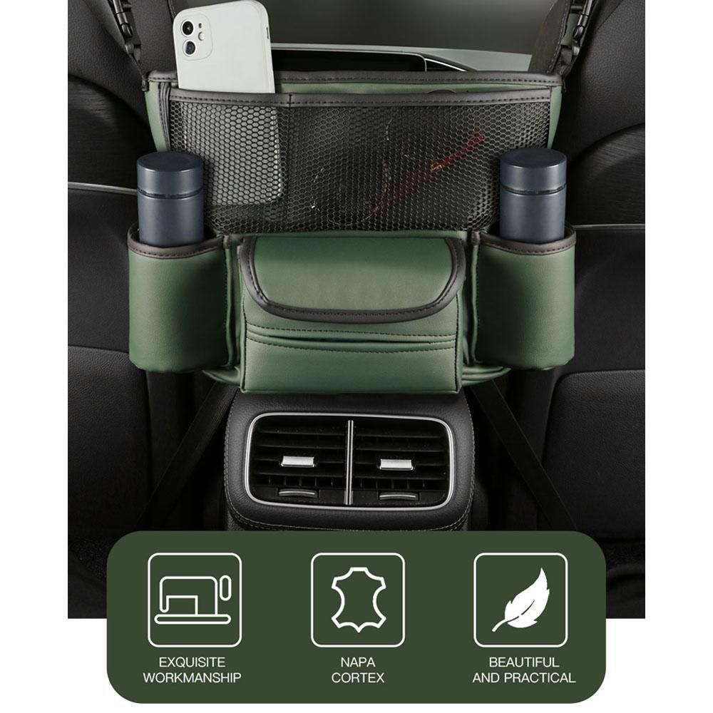 Car Storage Bag Center Console Storage Organizer Front Seat Leather Barrier Handbag Holder Large Capacity