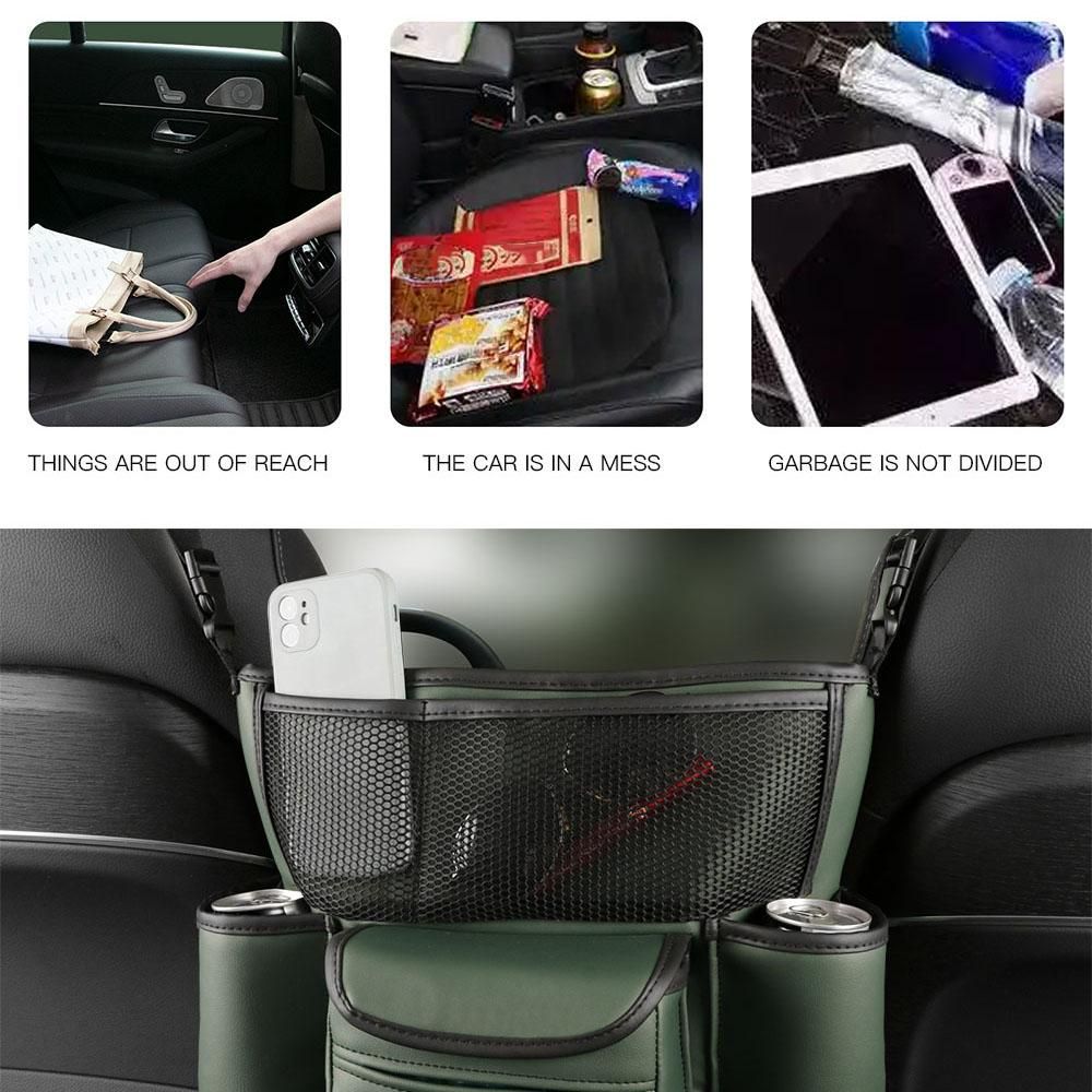 Car Storage Bag Center Console Storage Organizer Front Seat Leather Barrier Handbag Holder Large Capacity