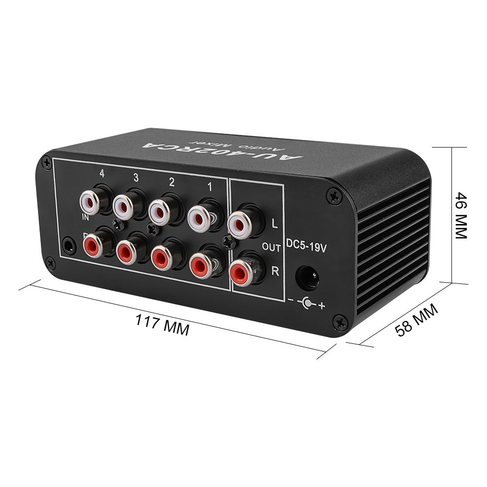 Stereo Audio Mixer Multi-Channel Audio Source Reverberator Volume Independent Control 3.5mmA Headphone Driver 4 Input