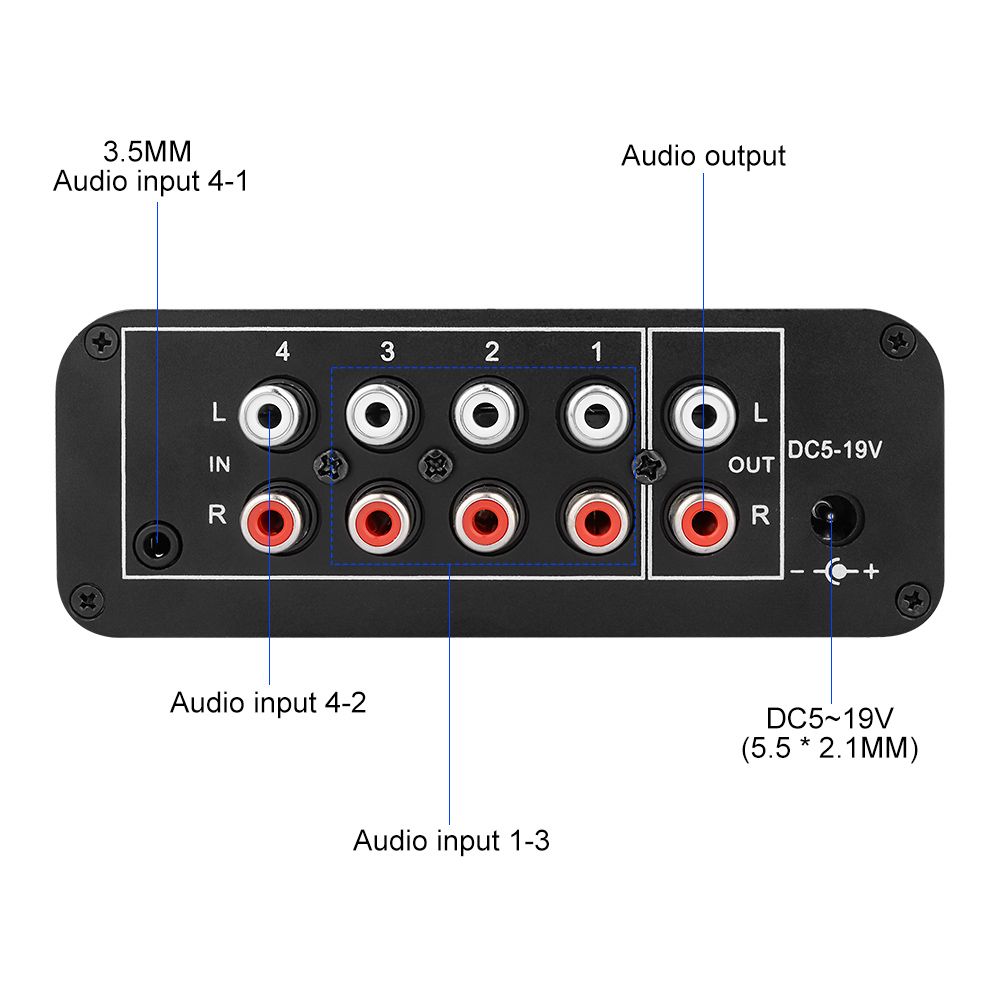 Stereo Audio Mixer Multi-Channel Audio Source Reverberator Volume Independent Control 3.5mmA Headphone Driver 4 Input