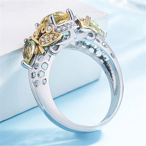 Female Ring 925 Silver Plated Yellow Diamond Accessories Bee Zircon Hollow Rings