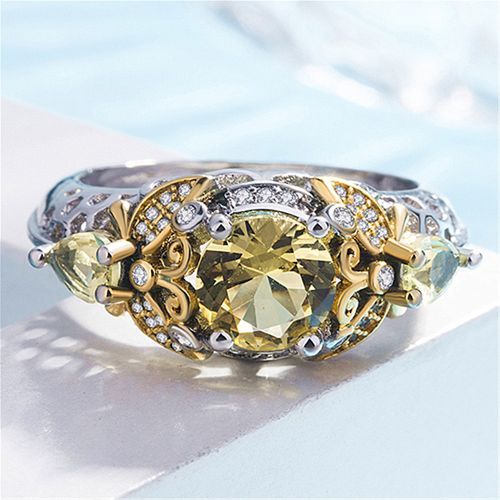 Female Ring 925 Silver Plated Yellow Diamond Accessories Bee Zircon Hollow Rings