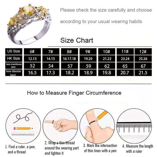 Female Ring 925 Silver Plated Yellow Diamond Accessories Bee Zircon Hollow Rings