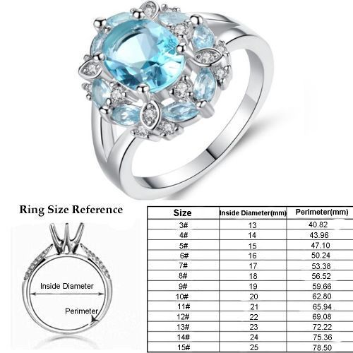 Ladies Party Gemstone Ring Geometric Personality Shiny Finger Jewelry Light Blue