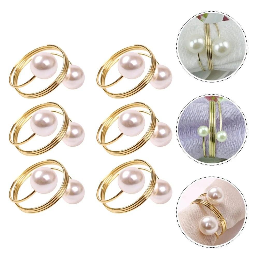 Napkin Rings Christmas Xmas Pearl Buckles Serviette Metal Ring Party Holder Table Linen Circle Jewerly Holders Alloy Garment