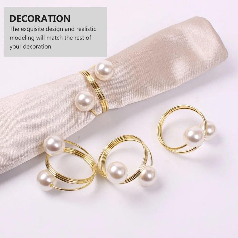 Napkin Rings Christmas Xmas Pearl Buckles Serviette Metal Ring Party Holder Table Linen Circle Jewerly Holders Alloy Garment