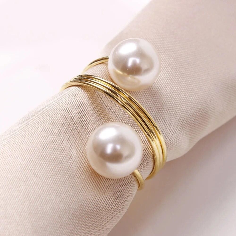 Napkin Rings Christmas Xmas Pearl Buckles Serviette Metal Ring Party Holder Table Linen Circle Jewerly Holders Alloy Garment