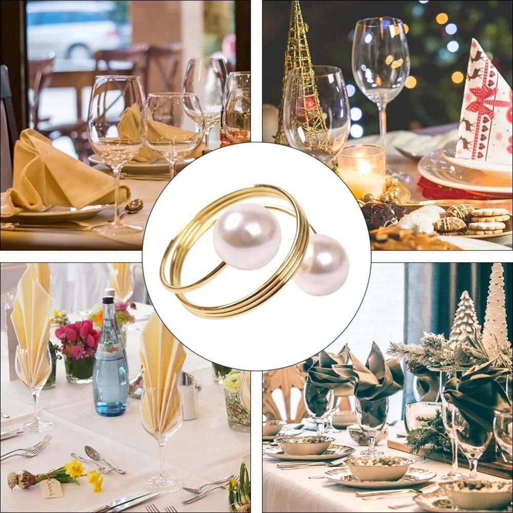 Napkin Rings Christmas Xmas Pearl Buckles Serviette Metal Ring Party Holder Table Linen Circle Jewerly Holders Alloy Garment
