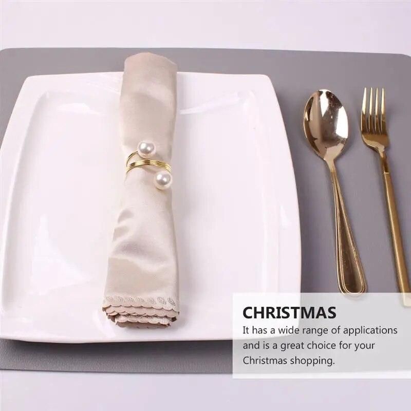 Napkin Rings Christmas Xmas Pearl Buckles Serviette Metal Ring Party Holder Table Linen Circle Jewerly Holders Alloy Garment