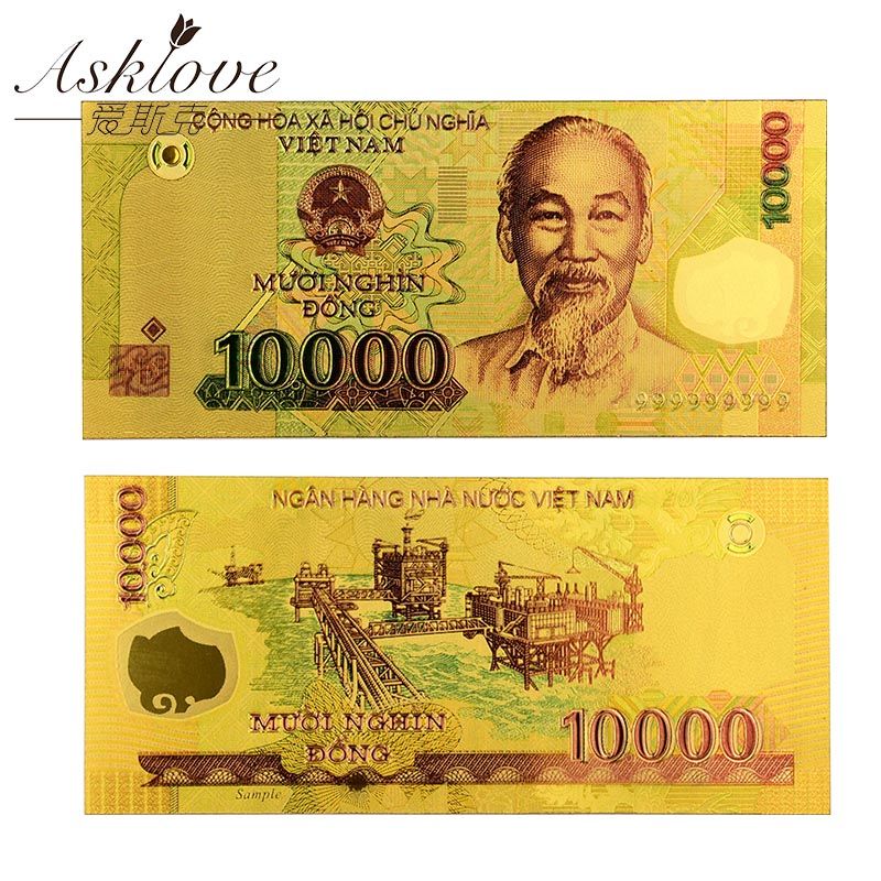 10pcs Vietnam 500000 VND Gold Banknotes  Gold Foil Fake