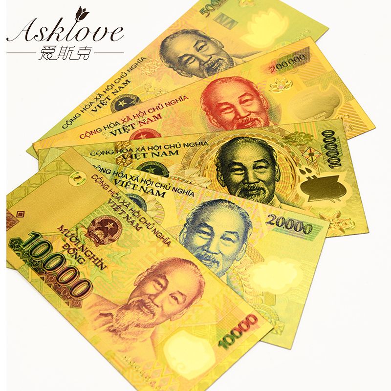 10pcs Vietnam 500000 VND Gold Banknotes  Gold Foil Fake
