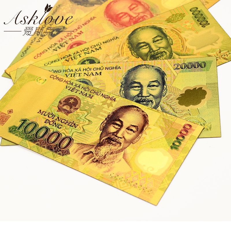 10pcs Vietnam 500000 VND Gold Banknotes  Gold Foil Fake