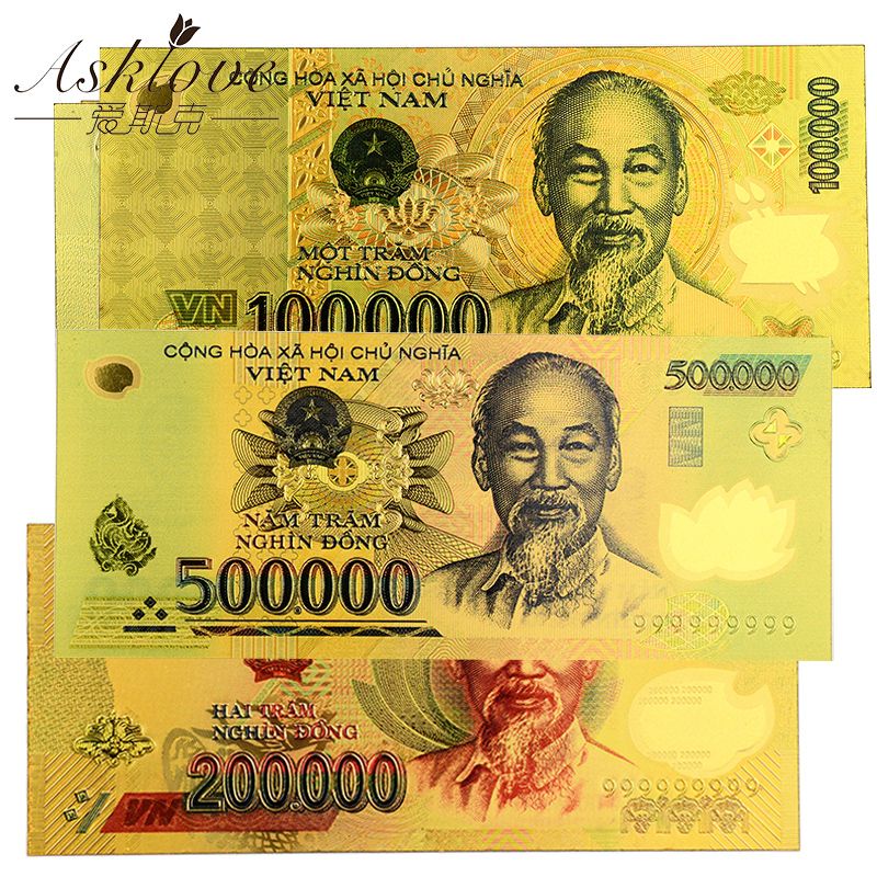 10pcs Vietnam 500000 VND Gold Banknotes  Gold Foil Fake