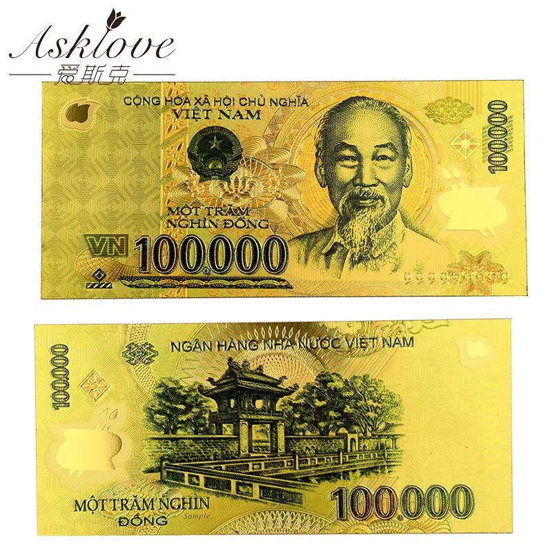 10pcs Vietnam 500000 VND Gold Banknotes  Gold Foil Fake