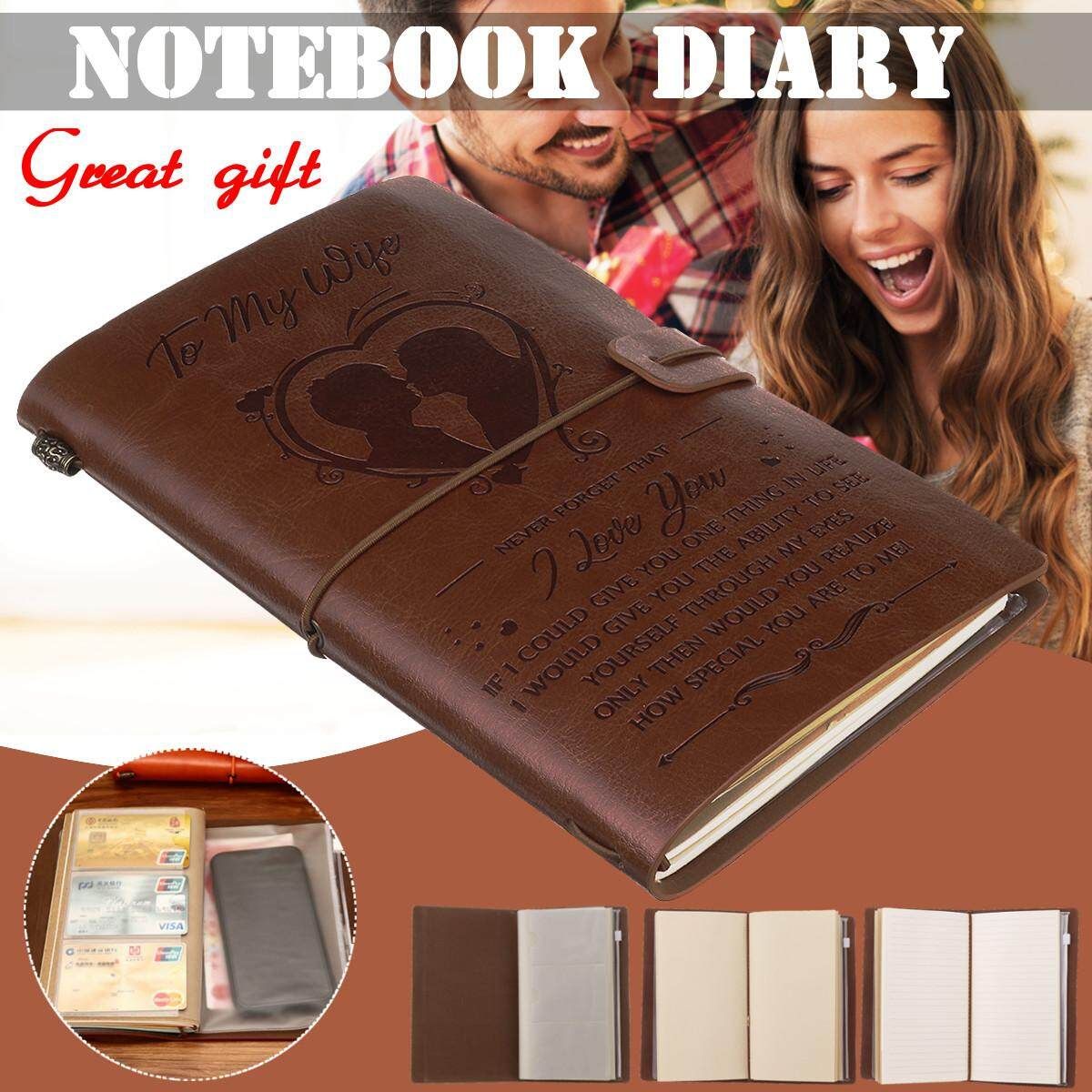1pcs To My Wife I Love You From Husband Engraved Leather Journal Notebook Diary Custom Message Quotes Gift Anniversary Birthday Graduation