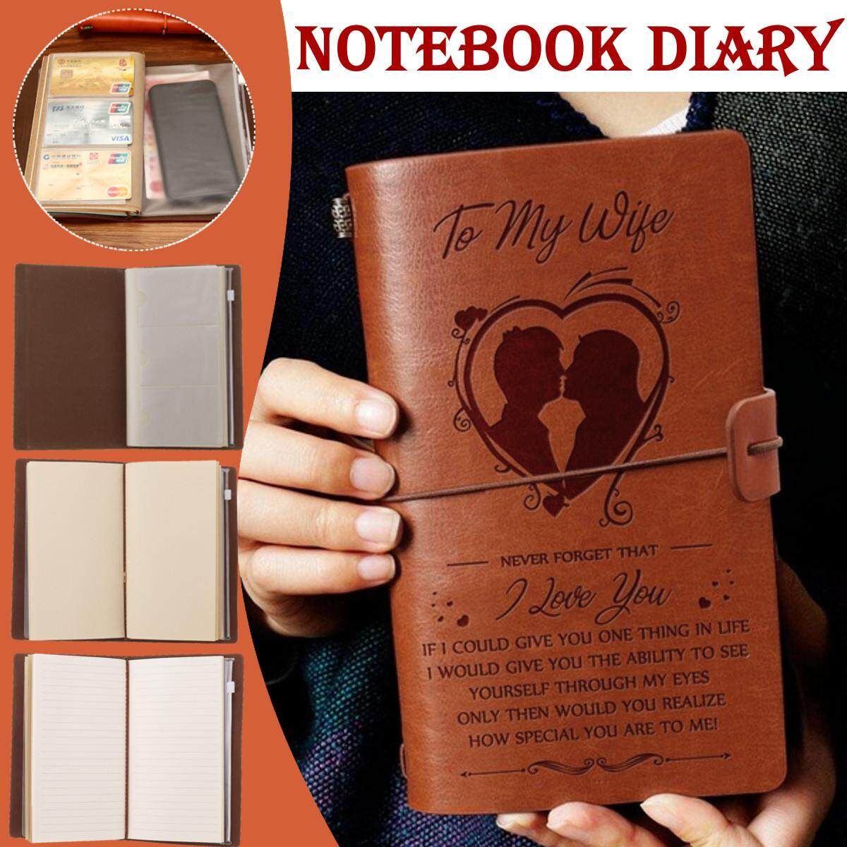 1pcs To My Wife I Love You From Husband Engraved Leather Journal Notebook Diary Custom Message Quotes Gift Anniversary Birthday Graduation