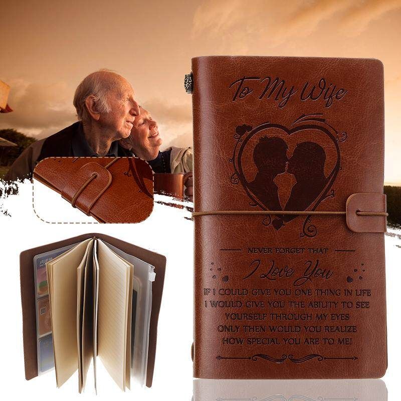 1pcs To My Wife I Love You From Husband Engraved Leather Journal Notebook Diary Custom Message Quotes Gift Anniversary Birthday Graduation
