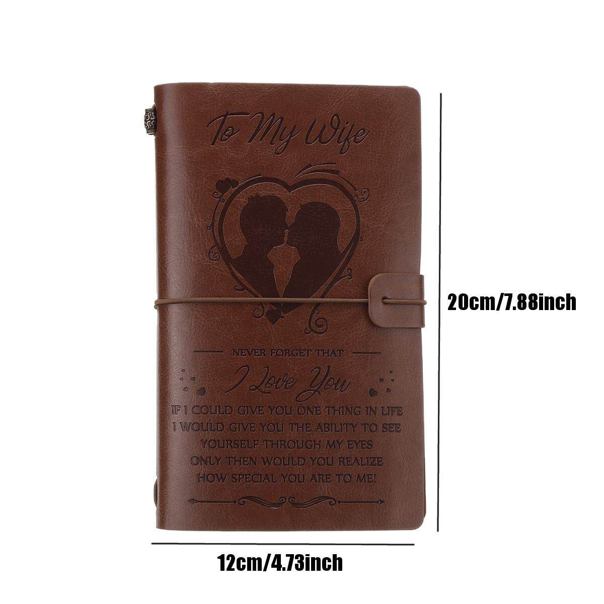 1pcs To My Wife I Love You From Husband Engraved Leather Journal Notebook Diary Custom Message Quotes Gift Anniversary Birthday Graduation