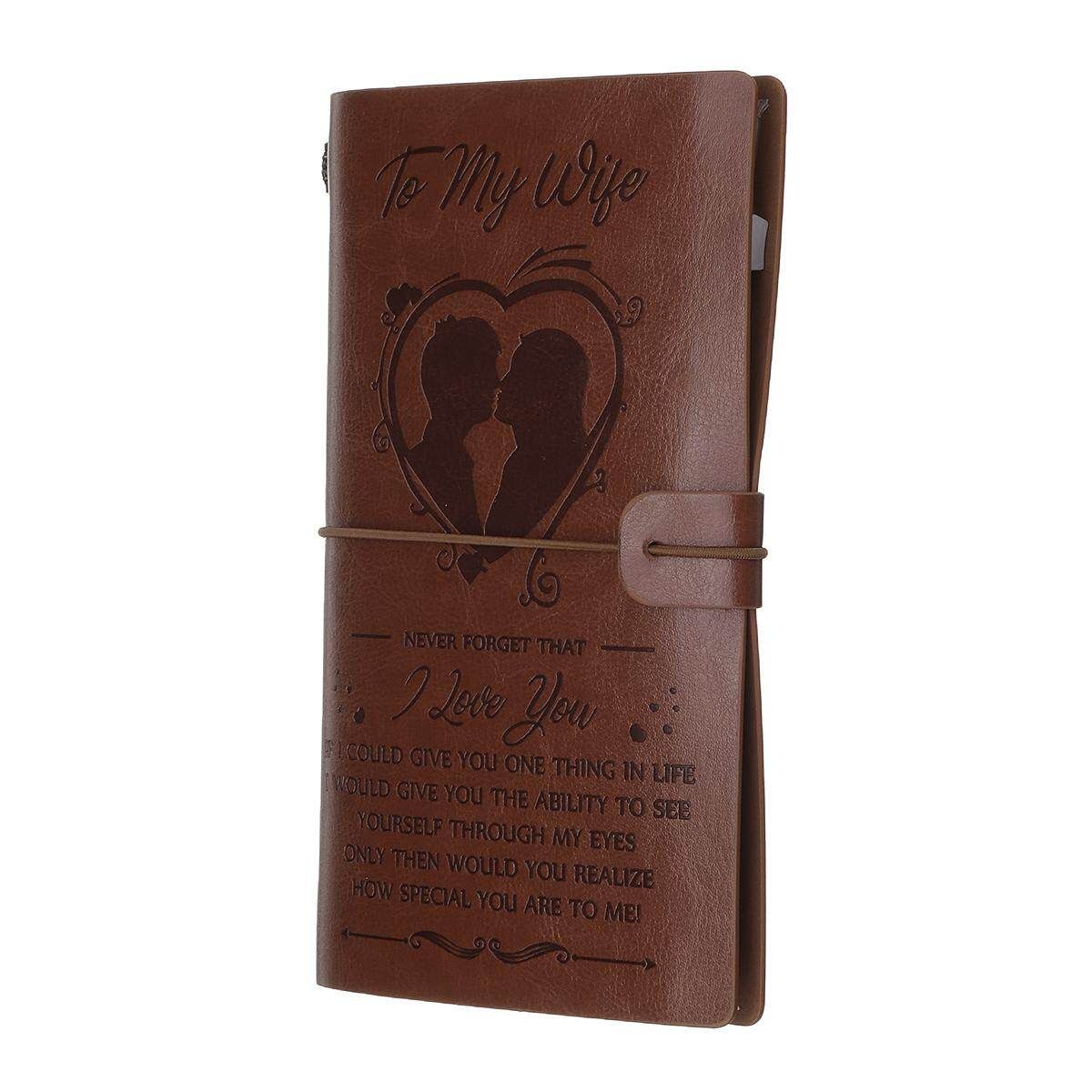 1pcs To My Wife I Love You From Husband Engraved Leather Journal Notebook Diary Custom Message Quotes Gift Anniversary Birthday Graduation