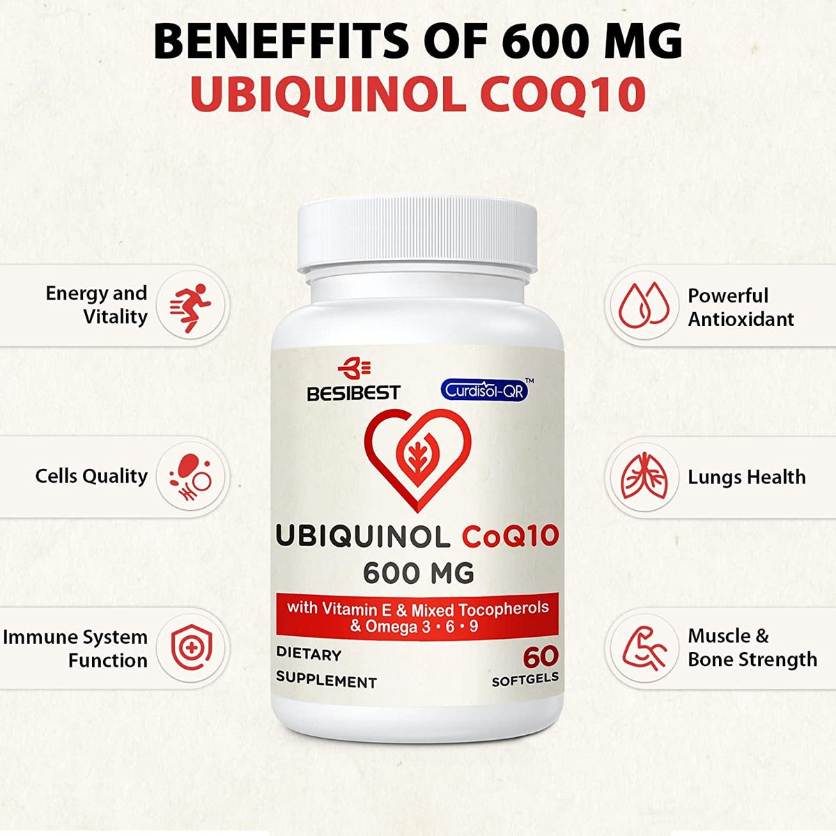Ubiquinol CoQ10 600mg, 60 Softgels