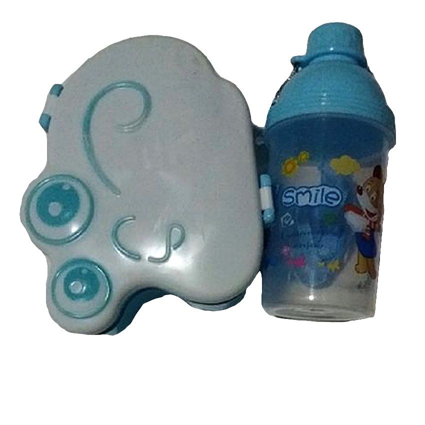 Double Eye Face Lunch Box With Water Bottle Set - Blue