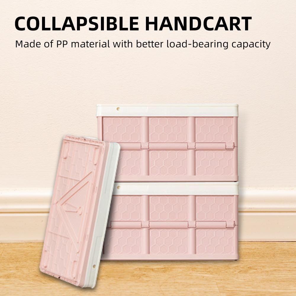 Collapsible Handcart Rolling Utility Cart Folding Shopping Cart with Lid Folding and Collapsible Hand Crate with Lid 4 Wheel Rolling Cart 30 Liter Large Capacity Pink