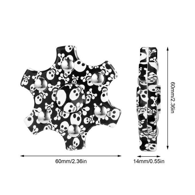 Stress Reducer Finger Toy Six Leaves Hand Spinner With Skull Crossbone Pattern