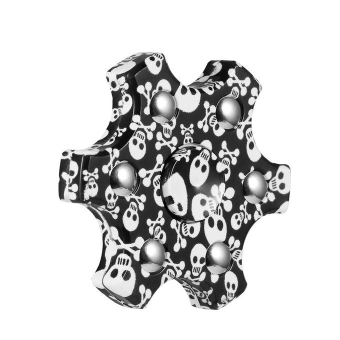 Stress Reducer Finger Toy Six Leaves Hand Spinner With Skull Crossbone Pattern