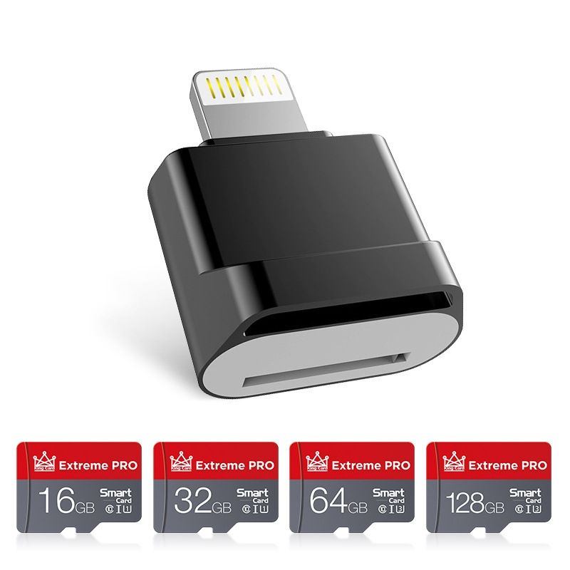 MicroDrive 8pin To TF Card Adapter Mini IPhone & IPad TF Card Reader (Black)