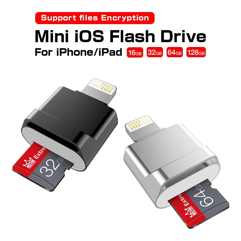 MicroDrive 8pin To TF Card Adapter Mini IPhone & IPad TF Card Reader (Black)