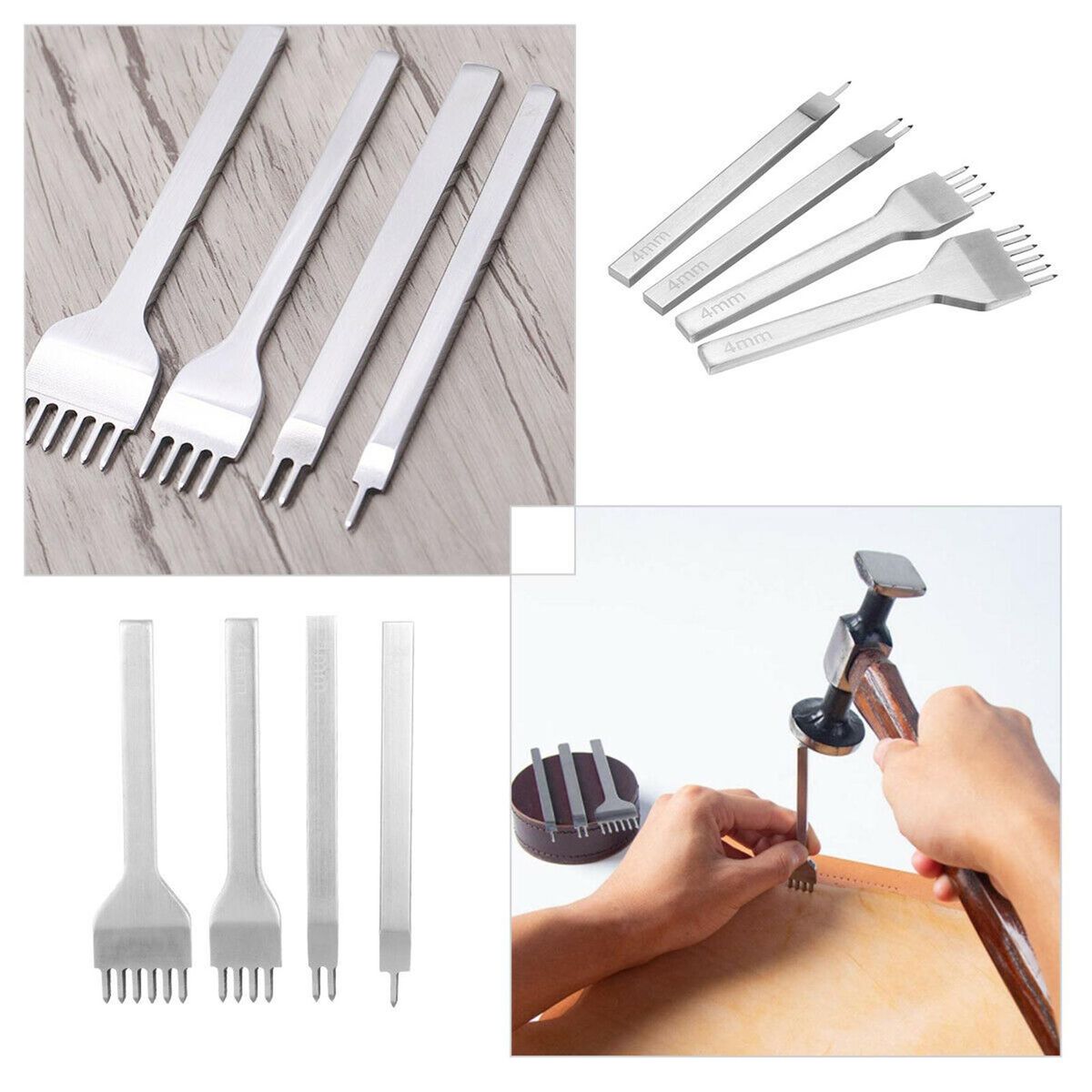 4Pcs 1+2+4+6 Prong Set 4mm Spacing Leather Stitching Carving Craft Hole Punch Tools